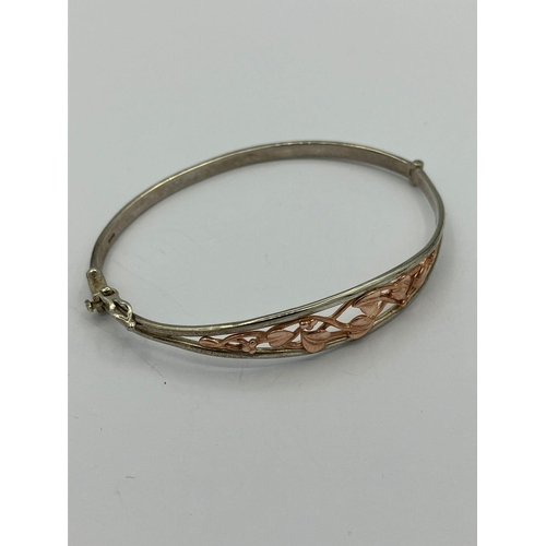 427 - SILVER and GOLD CLOGAU BRACELET, Consisting Hallmarked Silver Bracelet with 9 carat Welsh ROSE GOLD ... 