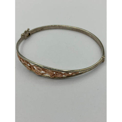 427 - SILVER and GOLD CLOGAU BRACELET, Consisting Hallmarked Silver Bracelet with 9 carat Welsh ROSE GOLD ... 