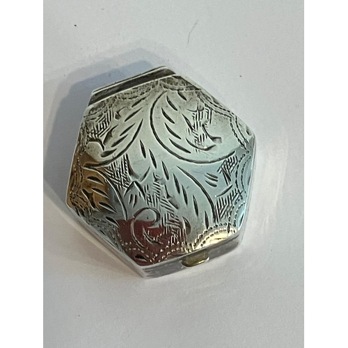 441 - Vintage OCTAGONAL SILVER PILLBOX. Having nicely engraved perfect fitting lid. Full UK hallmark. Exce... 