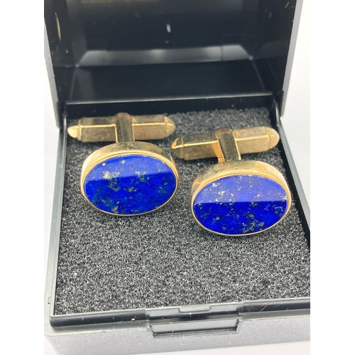 77 - Vintage pair of Gentlemans 9 carat GOLD CUFFLINKS set with Lazulis Lazuli. Beautiful condition. Full... 