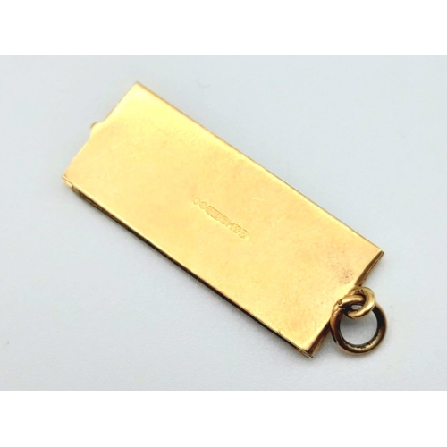 455 - 9K YELLOW GOLD LONDON BANK LTD CHEQUE BOOK CHARM / PENDANT OPENS TO REVEAL A PAPER CHEQUE 2.6G