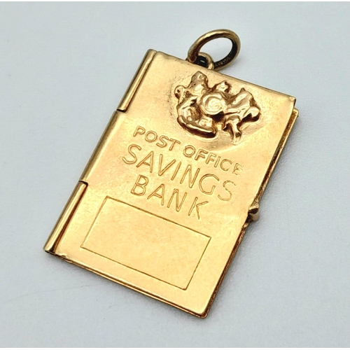 462 - 9K YELLOW GOLD POST OFFICE SAVINGS BOOK CHARM / PENDANT WHICH OPENS TO REVEAL THE SAVINGS ENTRIES 2.... 