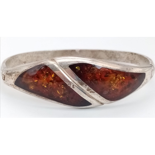 483 - STERLING SILVER AMBER SET BANGLE 27.3G