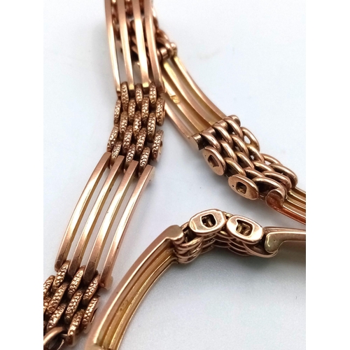 115 - AN ANTIQUE ROSE GOLD GATE BRACELET IN 9K GOLD WITH HEART PADLOCK .   17.6gms