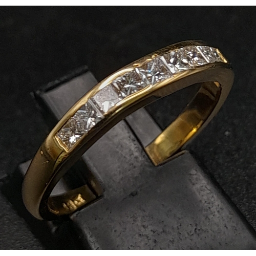 222 - 18K YELLOW GOLD, PRINCESS CUT DIAMOND, 1/2 ETERNITY RING.  0.50CT DIAMOND. TOTAL WEIGHT 3.2G.  SIZE ... 