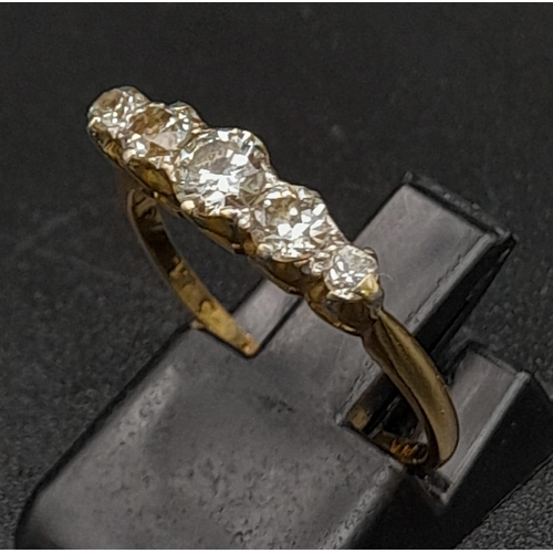 236 - 18K YELLOW GOLD VINTAGE DIAMOND 5 STONE RING. 0.50CT DIAMOND. TOTAL WEIGHT 2.3G SIZE N