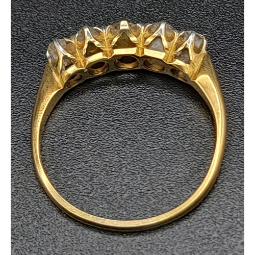 236 - 18K YELLOW GOLD VINTAGE DIAMOND 5 STONE RING. 0.50CT DIAMOND. TOTAL WEIGHT 2.3G SIZE N