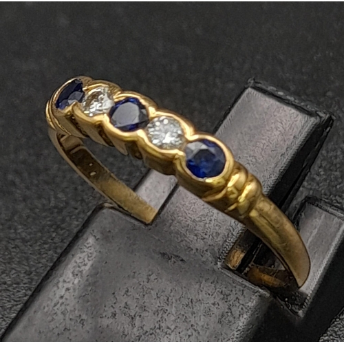 327 - 18K YELLOW GOLD DIAMOND & SAPPHIRE RING. TOTAL WEIGHT 1.7G.  SIZE L