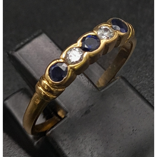 327 - 18K YELLOW GOLD DIAMOND & SAPPHIRE RING. TOTAL WEIGHT 1.7G.  SIZE L