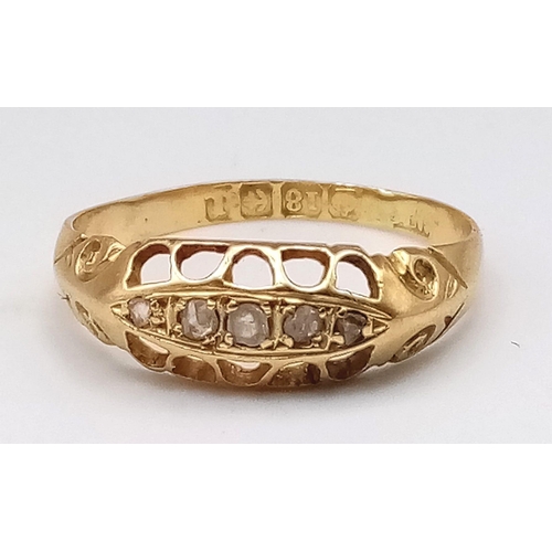 424 - 18K YELLOW GOLD ANTIQUE OLD CUT, DIAMOND RING. TOTAL WEIGHT 1.8G.  SIZE M.  HALLMARKED BIRMINGHAM 18... 