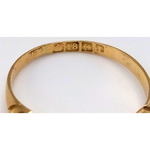 424 - 18K YELLOW GOLD ANTIQUE OLD CUT, DIAMOND RING. TOTAL WEIGHT 1.8G.  SIZE M.  HALLMARKED BIRMINGHAM 18... 