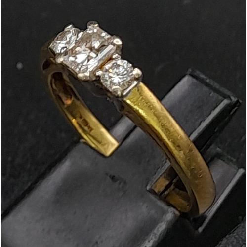 81 - 18K YELLOW GOLD, DIAMOND 3 STONE, RING. 0.50CT TOTL DIAMONDS.  0.35T MAIN CENTRE STONE. TOTAL WEIGHT... 