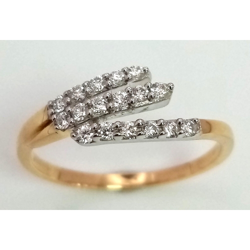 117 - 18K YELLOW GOLD DIAMOND SET FAN RING 0.17CT 1.6G SIZE K