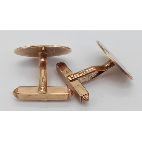 143 - A PAIR OF 1960'S 9K GOLD CUFFLINKS WITH INSET DIAMOND ON EACH . 6gms