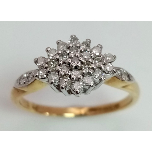 292 - A 9K YELLOW GOLD DIAMOND CLUSTER RING 0.25CT 2.3G SIZE O