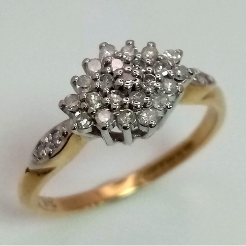 292 - A 9K YELLOW GOLD DIAMOND CLUSTER RING 0.25CT 2.3G SIZE O