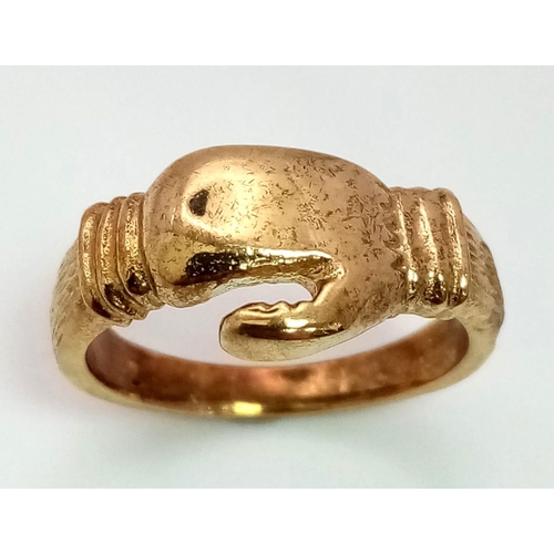 355 - A 9K YELLOW GOLD BOXING GLOVE RING 5.3G SIZE N