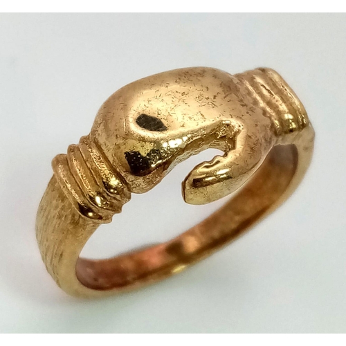 355 - A 9K YELLOW GOLD BOXING GLOVE RING 5.3G SIZE N