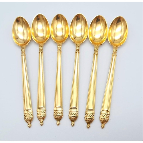 47 - A SET OF TIFFANY & CO 18K YELLOW GOLD SPOONS. SET OF 6 SPOONS. TOTAL WEIGHT 82G