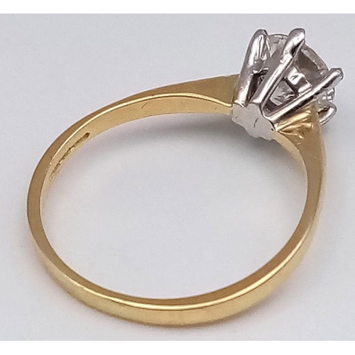 53 - 18K YELLOW GOLD 1CT MOISSANITE SOLITAIRE RING. TOTAL WEIGHT 2.6G. SIZE N