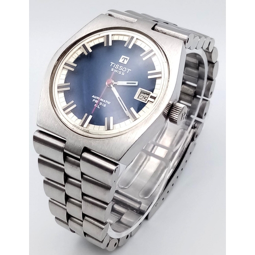 149 - A Vintage Tissot Automatic PR 516 Gents Watch. Stainless steel strap and case - 36mm. Blue dial with... 