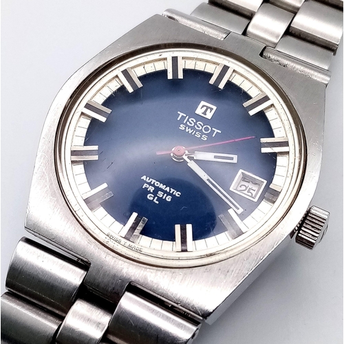 149 - A Vintage Tissot Automatic PR 516 Gents Watch. Stainless steel strap and case - 36mm. Blue dial with... 