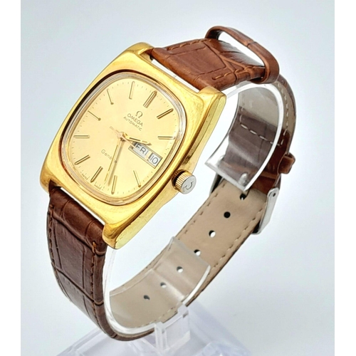 170 - A Classic Omega Geneve Automatic Gents Watch. Brown leather strap. Two tone case - 36mm. Gold tone d... 