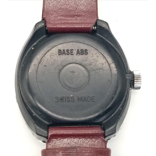 206 - A Rare Vintage Lucerne Jump Watch. Burgundy leather strap. 
Case - 33mm. Red dial with jump window. ... 