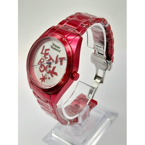 353 - A Vivienne Westwood 'Let it Rock' Ceramic Ladies Watch. Shocking pink bracelet and case - 35mm. Quar... 