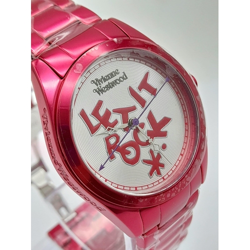 353 - A Vivienne Westwood 'Let it Rock' Ceramic Ladies Watch. Shocking pink bracelet and case - 35mm. Quar... 