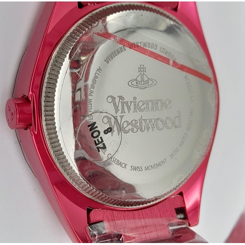 353 - A Vivienne Westwood 'Let it Rock' Ceramic Ladies Watch. Shocking pink bracelet and case - 35mm. Quar... 