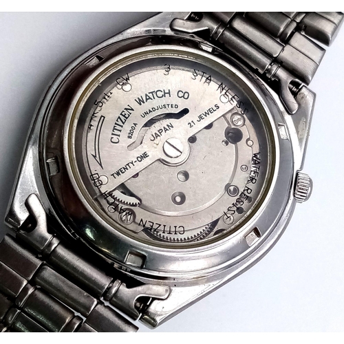 367 - A Vintage Citizen 21 Jewel Automatic Gents Watch. Stainless steel strap and case - 36mm. Gold tone d... 