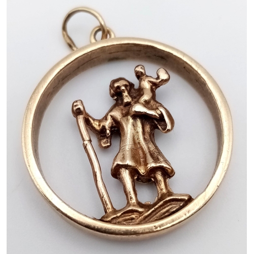 373 - A GOLD PLATED SILVER ST CHRISTOPHER PENDANT .  6.1gms