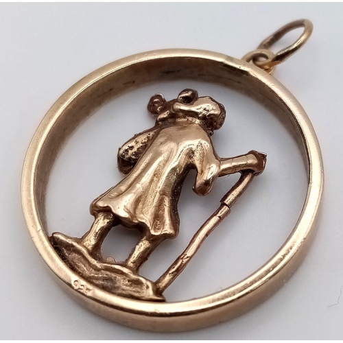 373 - A GOLD PLATED SILVER ST CHRISTOPHER PENDANT .  6.1gms