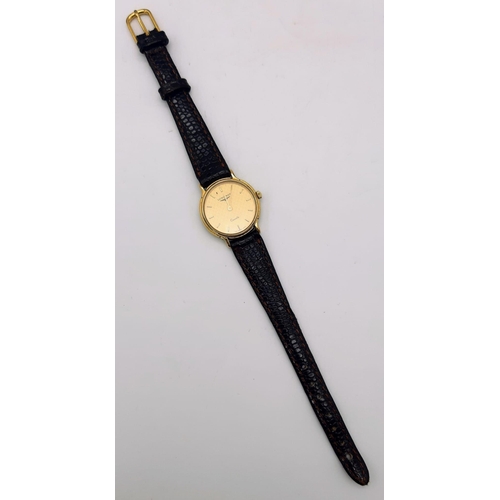 1634 - A Classic Longine Quartz Ladies Watch. Leather strap. Gilded case - 23mm. Gold tone dial. In good co... 