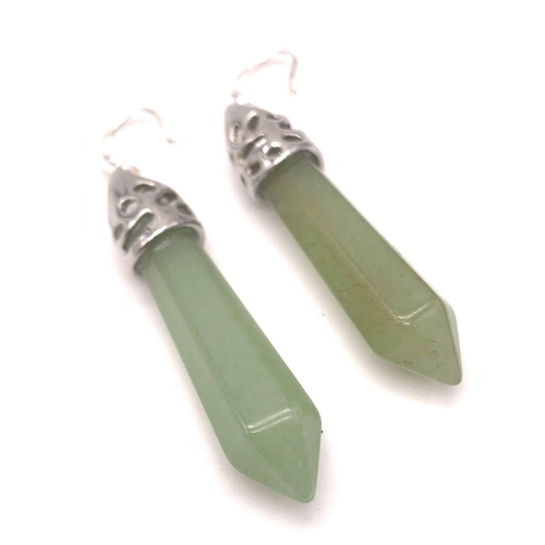 1642 - A Pair of 925 Silver JADE Drop Earrings. Total Weight 9.07G