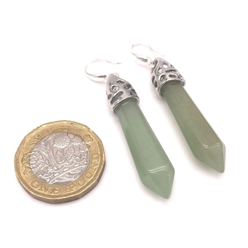 1642 - A Pair of 925 Silver JADE Drop Earrings. Total Weight 9.07G