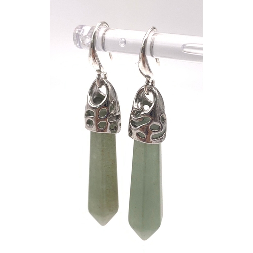 1642 - A Pair of 925 Silver JADE Drop Earrings. Total Weight 9.07G