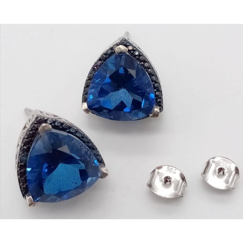 1644 - A Pair Of 925 Silver Blue Glass Earrings. Total Weight 5.93g