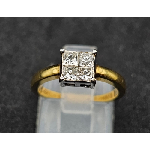 1647 - 18K YELLOW GOLD DIAMOND CLUSTER RING, 0.50CT, 3.1G, SIZE J 1/2.