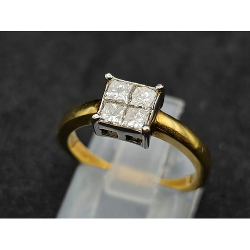 1647 - 18K YELLOW GOLD DIAMOND CLUSTER RING, 0.50CT, 3.1G, SIZE J 1/2.