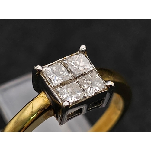 1647 - 18K YELLOW GOLD DIAMOND CLUSTER RING, 0.50CT, 3.1G, SIZE J 1/2.