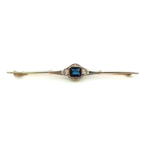 288 - An Antique Victorian 18K Yellow Gold Sapphire and Diamond Brooch. 8cm. 4.03g total weight.