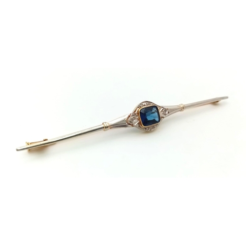 288 - An Antique Victorian 18K Yellow Gold Sapphire and Diamond Brooch. 8cm. 4.03g total weight.