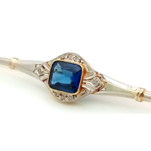 288 - An Antique Victorian 18K Yellow Gold Sapphire and Diamond Brooch. 8cm. 4.03g total weight.