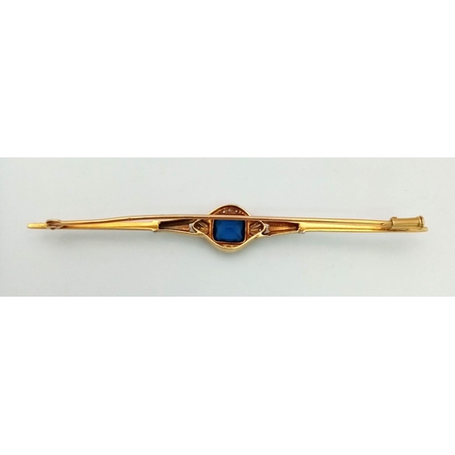 288 - An Antique Victorian 18K Yellow Gold Sapphire and Diamond Brooch. 8cm. 4.03g total weight.