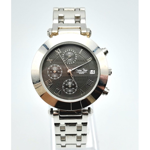 1628 - A Prime Time Chronograph Quartz Gents Watch. Stainless steel strap and case - 39mm. Silver tone dial... 