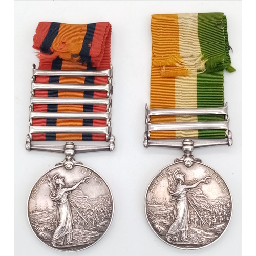 212 - A pair of medals to the East Surrey Regiment for the South African War, consisting of Queen’s South ... 