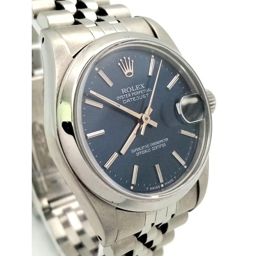 232 - A Rolex Oyster Perpetual Datejust Ladies Watch. Stainless steel bracelet and case - 31mm. Metallic b... 