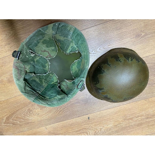 442 - A Vietnam War Era USA M1 Helmet with Foliage Band, Matches and Big Roll. Dated 1968/9. Ref: ML 144